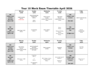Year 10 Mock Exam Timetable April 2026